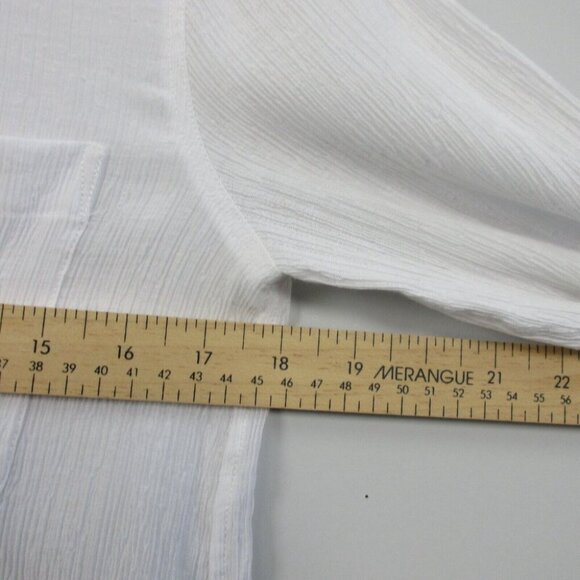 Club Monaco Button Down Blouse Women XS White Sheer Pockets Textured Casual 154 - Picture 7 of 8